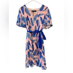 Allegra K Boho Hawaiian Chiffon Flutter Sleeve Pink and Blue Dress size Large